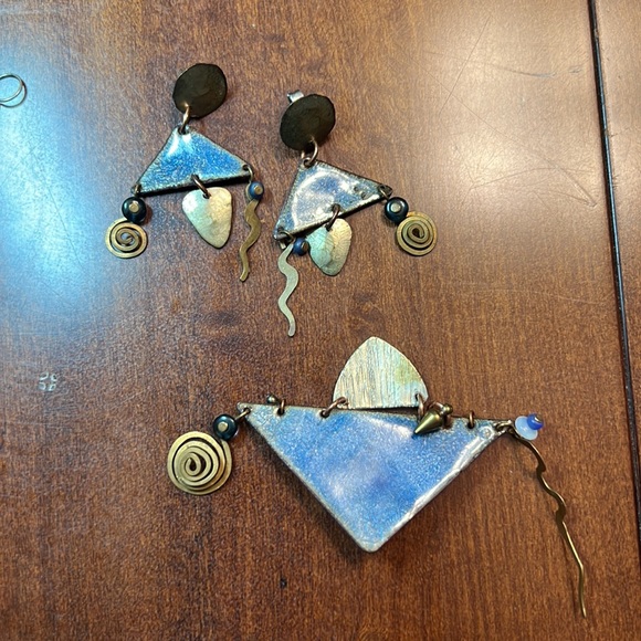 Lot of Vintage necklaces earrings pin glass metal 80s 90s - Picture 7 of 11